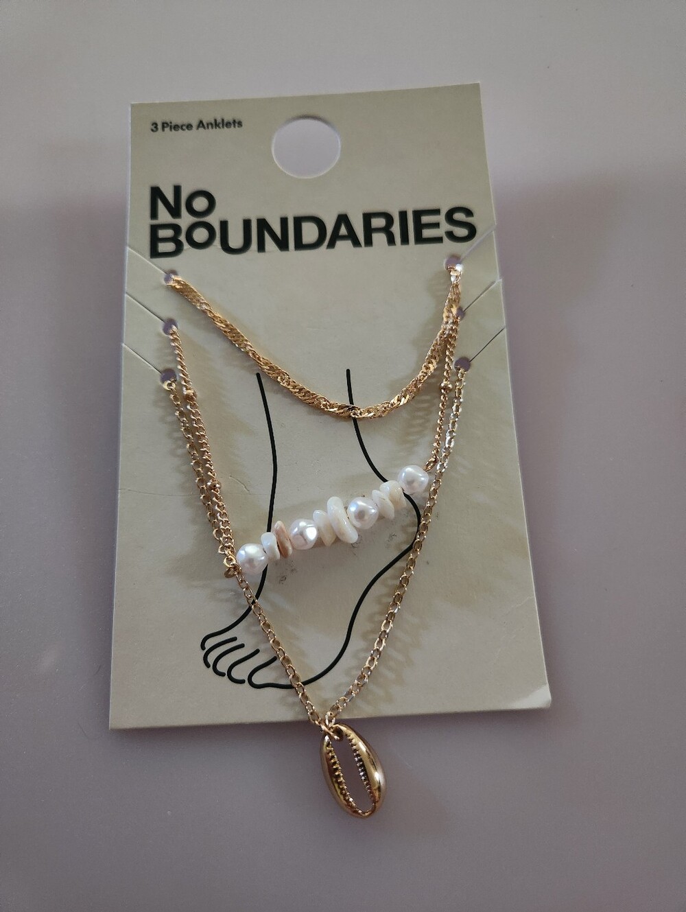 No Boundaries 3 Piece Anklet Set Beach Theme Gold Tone NWT